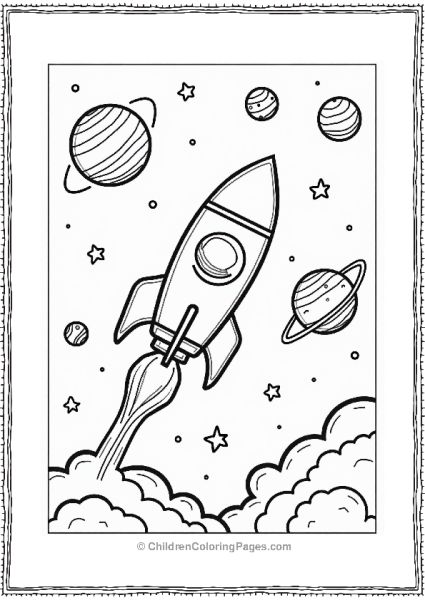 Cute Rocket Ship In The Solar System Free PDF Printable