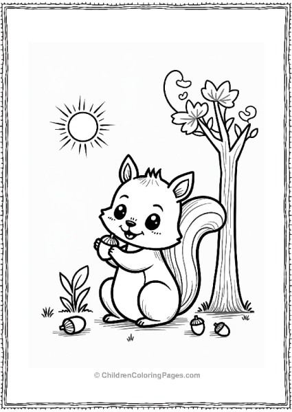 Spring Cute Squirrel Collecting Acorns In Spring Free PDF Printable