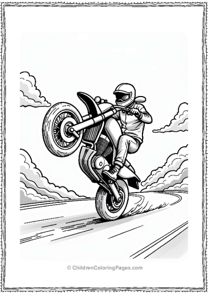 Daring Motorcyclist Performing A Wheelie Free PDF Printable