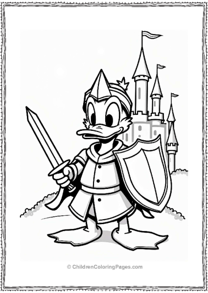 Donald Duck As A Knight In Front Of A Castle Free PDF Printable