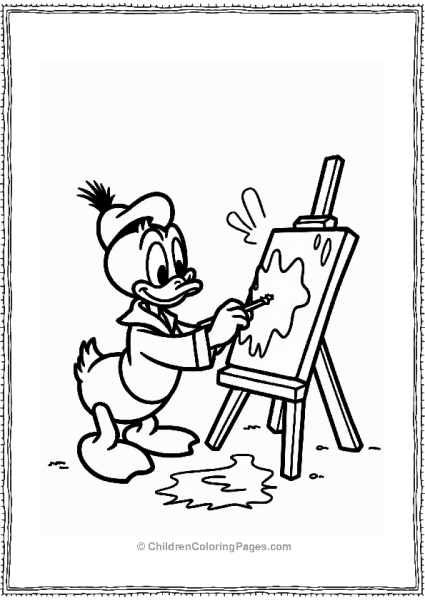 Donald Duck At A Messy Easel Free PDF Printable