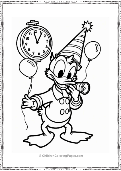 Donald Duck At New Year’s Celebration Free PDF Printable