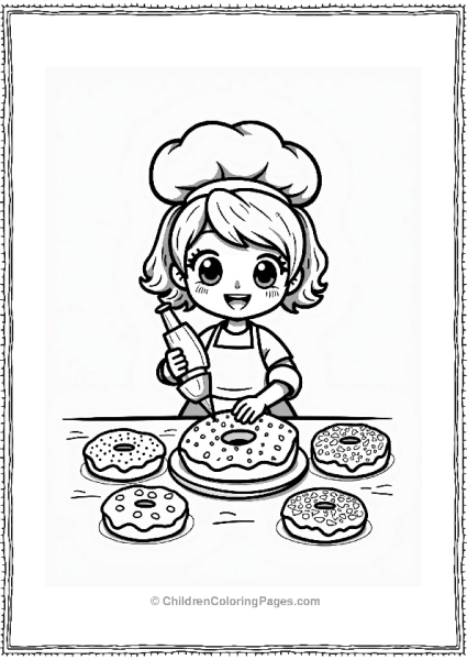 Donut Being Decorated By A Cartoon Baker Free PDF Printable