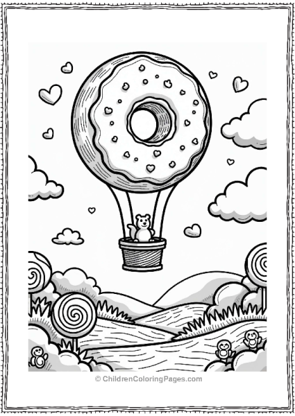 Donut Hot Air Balloon Over Candyland Free PDF Printable