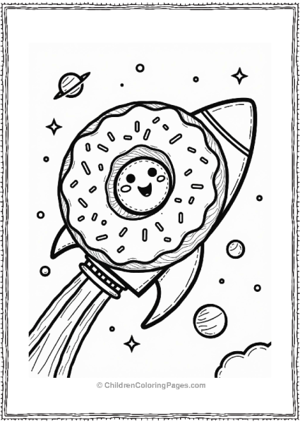 Donut Rocket Ship In Space Free PDF Printable