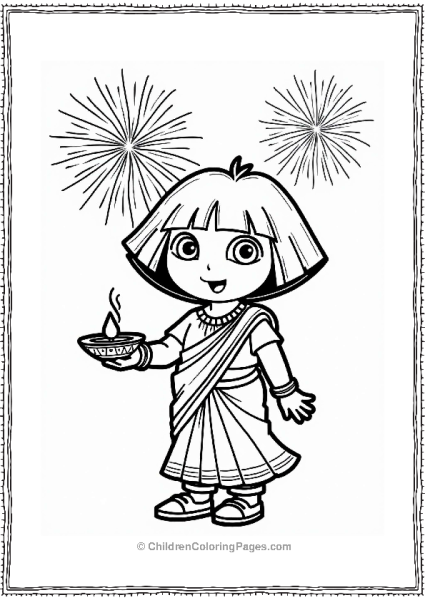 Dora The Explorer At A Diwali Celebration Free PDF Printable