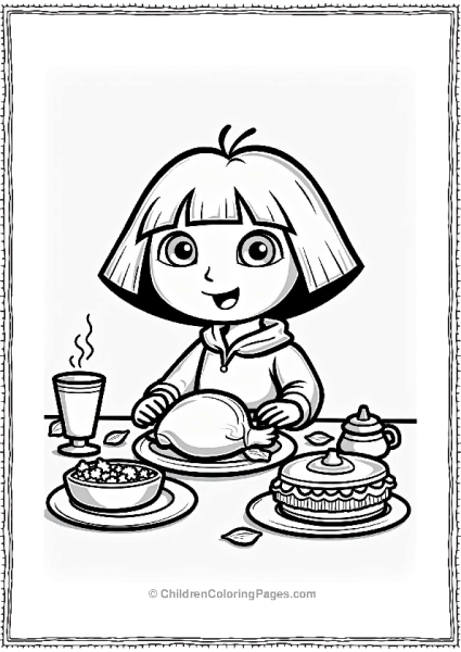 Dora The Explorer At A Thanksgiving Feast Free PDF Printable