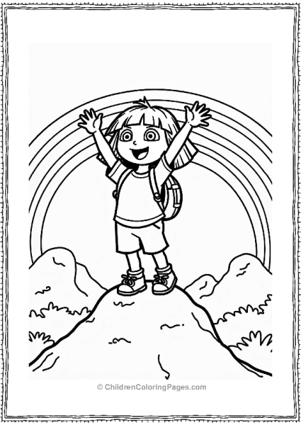 Dora The Explorer Celebrating On A Colorful Mountain Free PDF Printable