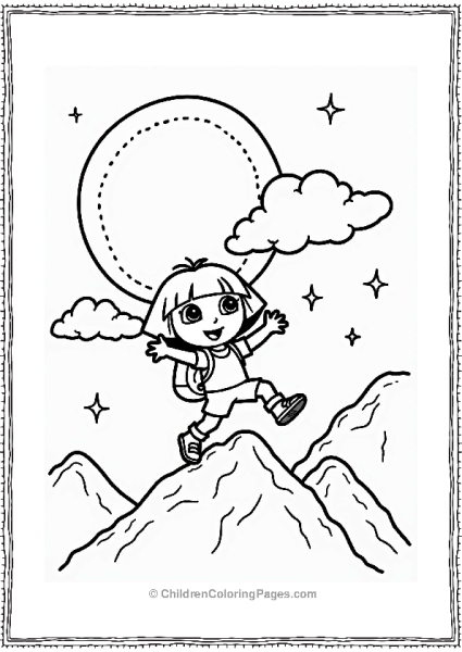 Dora The Explorer Climbing A Mountain Under A Smiling Sun Free PDF Printable