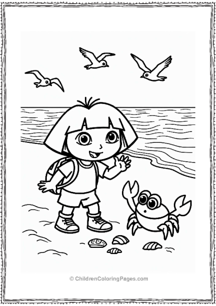 Dora The Explorer Collecting Seashells At The Beach Free PDF Printable