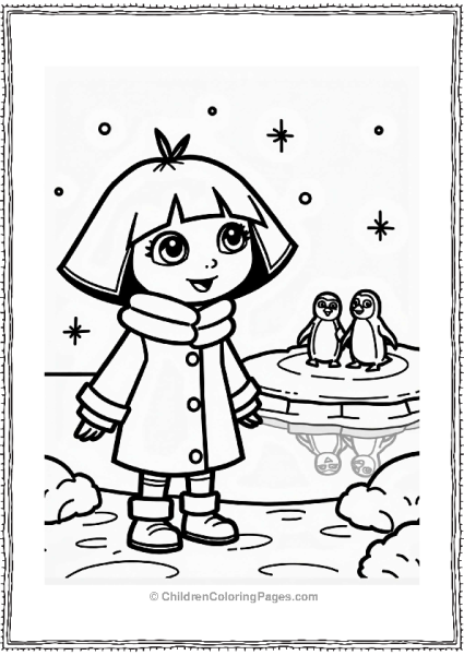 Dora The Explorer In A Snowy Scene With Penguins Free PDF Printable