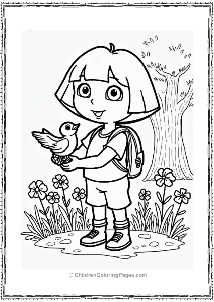 Dora The Explorer With A Tiny Bird Free PDF Printable