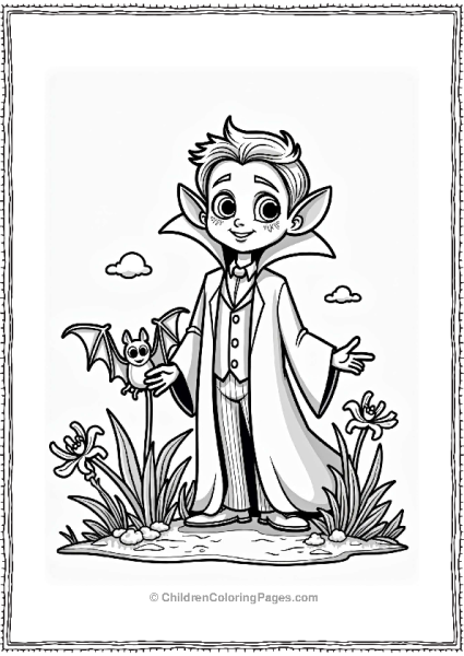 Dracula And His Pet Bat In A Unique Garden Free PDF Printable