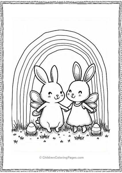 Easter Bunny And Fairy Under A Rainbow Free PDF Printable