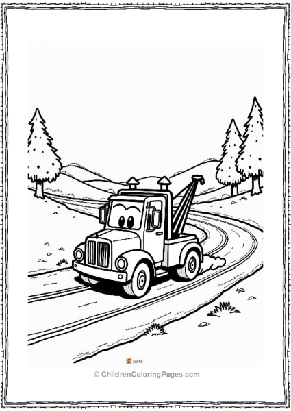 Excited Tow Truck On A Winding Road Free PDF Printable