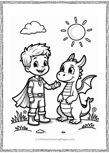 Fairy Tale Brave Hero And Friendly Dragon In A Sunny Meadow Free PDF Printable