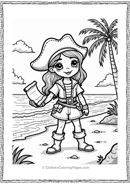 Fairy Tale Brave Pirate Girl With Treasure Map Free PDF Printable