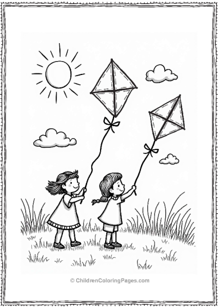 Fairy Tale Children Flying Kites On A Sunny Day Free PDF Printable