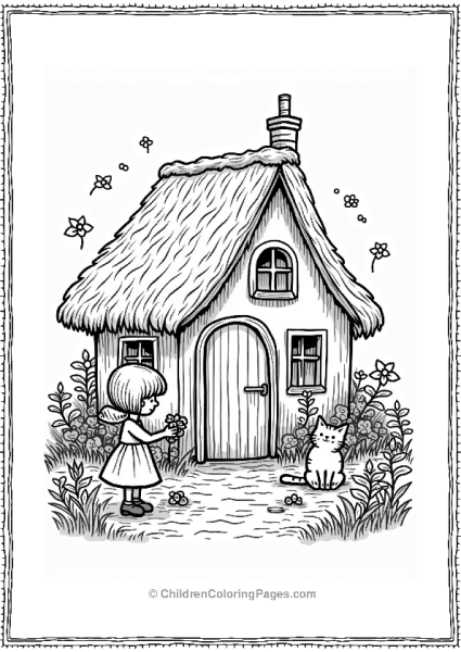 Fairy Tale Cozy Cottage With Flowers And A Little Girl Free PDF Printable