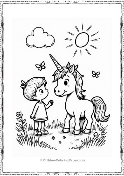 Fairy Tale Curious Child With A Friendly Unicorn Free PDF Printable