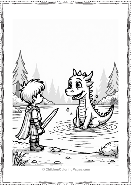 Fairy Tale Dragon And Hero By The Lake Free PDF Printable