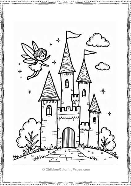 Fairy Tale Fairy Flying Around Castle Towers Free PDF Printable