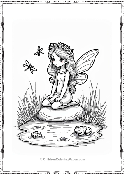 Fairy Tale Fairy With Flower Crown By A Pond Free PDF Printable