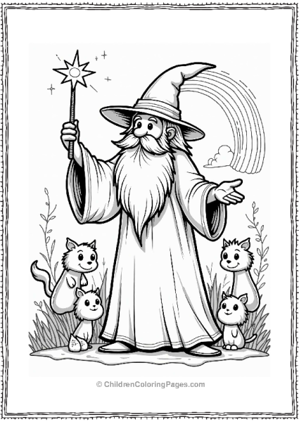 Fairy Tale Wizard Casting A Spell With Rainbow Free PDF Printable