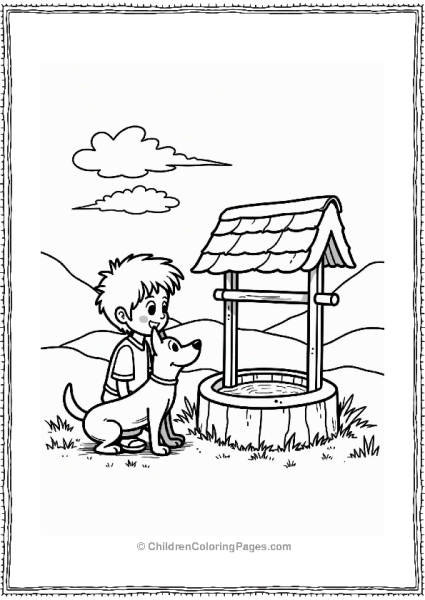 Fairy Tale Young Boy And Dog By The Well Free PDF Printable