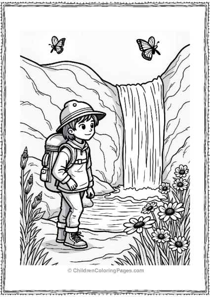 Fairy Tale Young Explorer At Hidden Waterfall Free PDF Printable