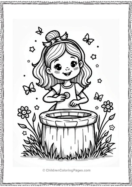 Fairy Tale Young Girl Making A Wish At The Well Free PDF Printable