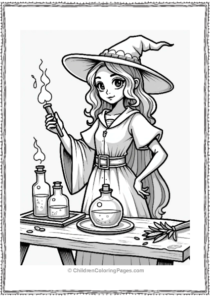 Fairy Tale Young Sorceress With Potion And Wand Free PDF Printable