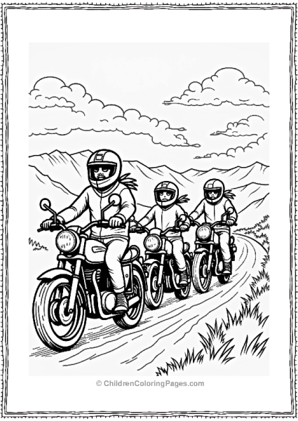 Family Riding Motorcycles On A Trail Free PDF Printable