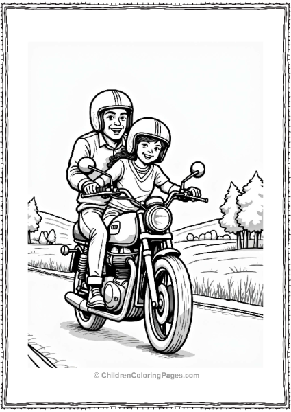 Father And Daughter Riding A Motorcycle Free PDF Printable