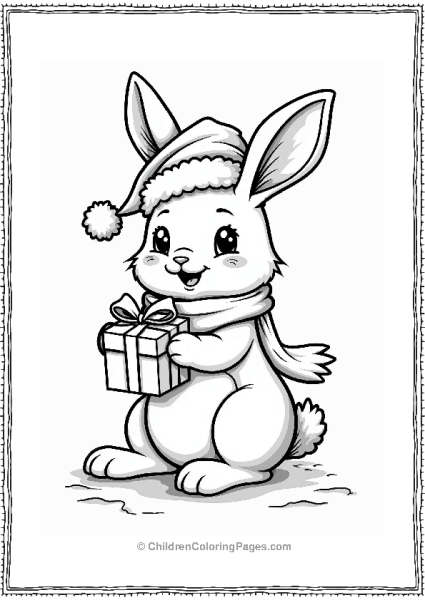 Christmas Festive Bunny With A Present Free PDF Printable