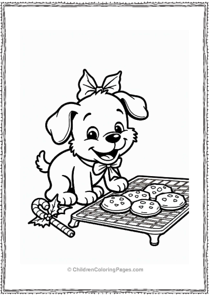 Christmas Festive Puppy With Cookies And Candy Cane Free PDF Printable