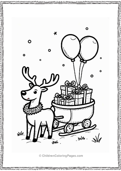 Christmas Festive Reindeer With Gifts And Balloons Free PDF Printable