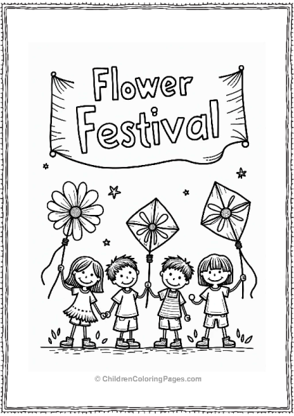 Spring Flower Festival Celebration With Children And Kites Free PDF Printable