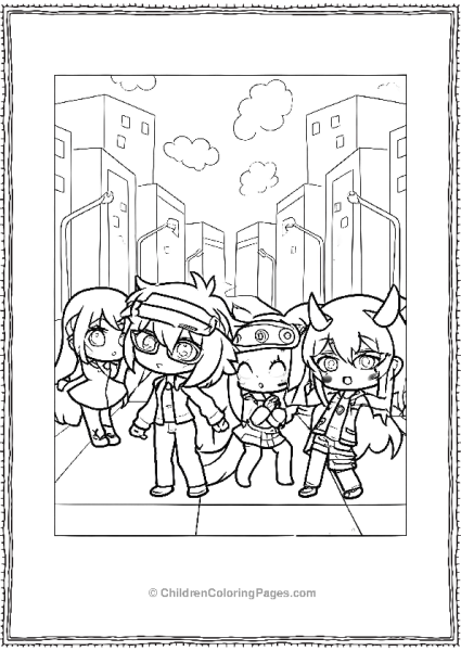 Four Anime Characters With An Ave Gacha Life Coloring Pages Free PDF Printable