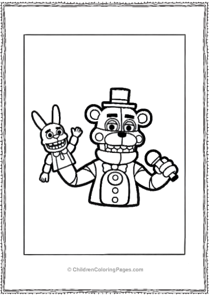 Freddy Fazbear Holding A Microphone Five Nights At Freddy’s Coloring Page Free PDF Printable