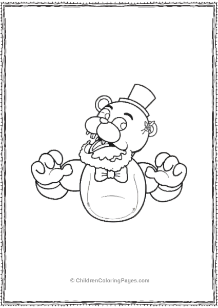 Freddy Fazbear With A White Hat And Bow Tie Five Nights At Freddy’s Coloring Page Free PDF Printable