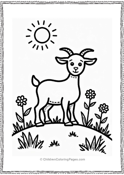 Spring Friendly Goat On A Grassy Hill Free PDF Printable