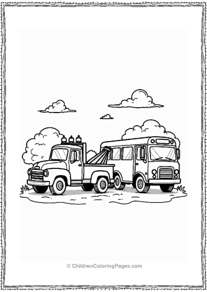 Friendly Tow Truck And Broken Bus Free PDF Printable