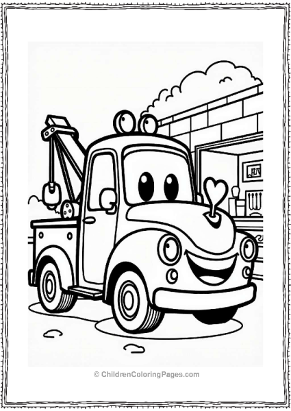 Friendly Tow Truck In Front Of Garage Free PDF Printable