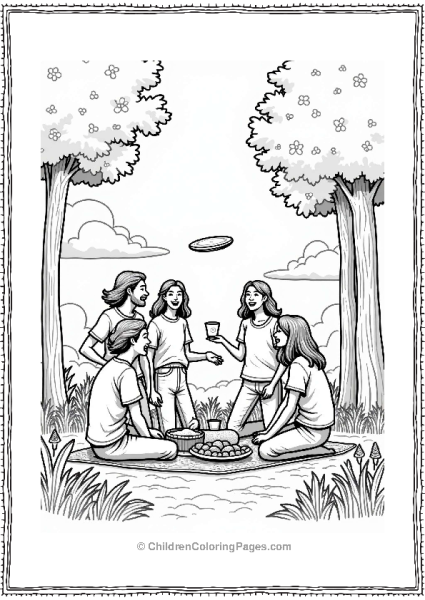 Friends Playing Frisbee In Spring Free PDF Printable