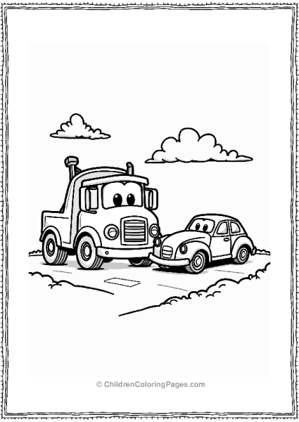 Gani The Tow Truck Assisting A Car Tayo Coloring Page Free PDF Printable