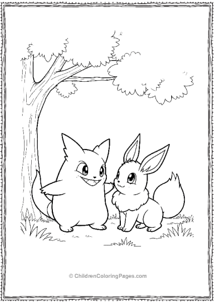 Gengar And Eevee Sharing A Playful Stare While Sit Free PDF Printable