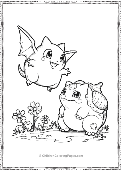 Gengar Hovering Near Bulbasaurs Flower Garden Free PDF Printable