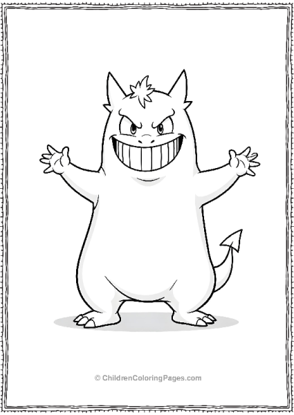 Gengar Standing With A Wide Grin And Arms Stretched Free PDF Printable