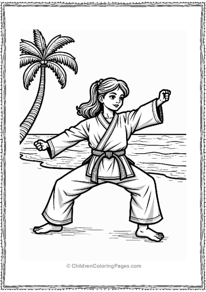 Girl In Karate Gi On The Beach Free PDF Printable